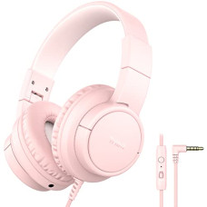 Deals, Discounts & Offers on Headphones - Tribit Headphones with Mic, Girls Headphones Wired Over Ear Headsets with Limited Volume 85dB/ 94dB, 3.5mm Jack Compatible Smartphones Tablet, Pink Headphones