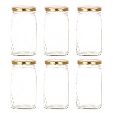 Deals, Discounts & Offers on  - FAVOLA Square Glass Jar 150 Gram Capacity With Metal Rust Proof Golden Color Airtight Cap (Pack Of 6 Pcs)