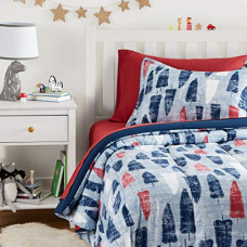 Deals, Discounts & Offers on  - AmazonBasics Easy-Wash Microfiber Kid's Bed-in-a-Bag Bedding Set - Twin, Red and Blue Feathers