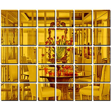 Deals, Discounts & Offers on Home Improvement - Wall1ders Big Square 30 Golden 4 inch (Each Piece Size 10 cm), mirror stickers for wall, acrylic mirror wall decor sticker, wall mirror stickers, acrylic stickers, wall stickers