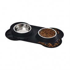 Deals, Discounts & Offers on  - AmazonBasics Dog Bone Shaped Silicone Pet Bowl Combo Black, For Small Dogs, Puppies And Cats