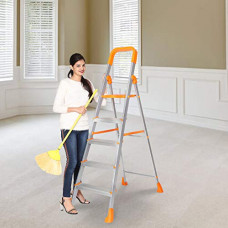 Deals, Discounts & Offers on Home Improvement - Happer Premium Foldable Aluminium Step Ladder, Clamber Pro, 5 Steps (Orange & Satin)
