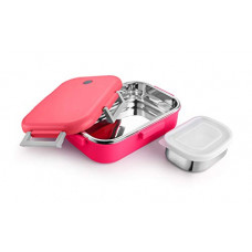 Deals, Discounts & Offers on  - Profusion Insulated Air Tight Lock and Steel Inside Stainless Steel Outside Virgin Plastic Lunch Box with Sabzi Container, Pink