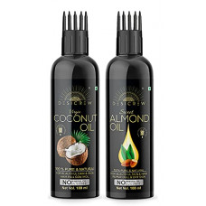 Deals, Discounts & Offers on Beauty Care - Desicrew Cold-Pressed Coconut & Sweet Almonds Hair Oil in Combo - Moisturizing & Healing, For Skin, Hair Care, Eyelashes (100 ml + 100 ml) With Applicator