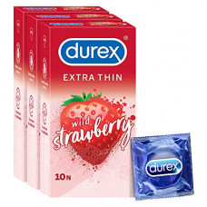 Deals, Discounts & Offers on Sexual Welness - Durex Extra Thin Wild Strawberry Flavoured Condoms For Men -10s (Pack of 3), Pink