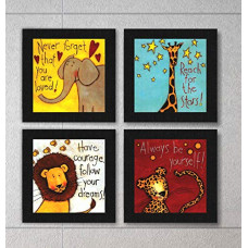 Deals, Discounts & Offers on  - SAF Set of 4 Animal Design Motivational UV Coated Home Decorative Gift Item Framed Painting 19 inch X 19 inch SAF_SET4_8