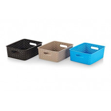 Deals, Discounts & Offers on  - ARISTO Plastic Multipurpose Solitaire Rectangular Tapered Hollow Mesh Basket (Multicolor, Small) - Set of 3
