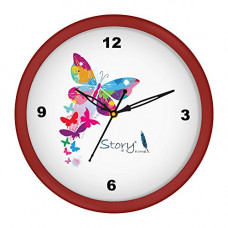 Deals, Discounts & Offers on  - Story@Home Round Shape Plastic Modern Stylish Wall Clock with Glass For Home/Kitchen / Living Room/Bedroom/Office - 10 in , Red