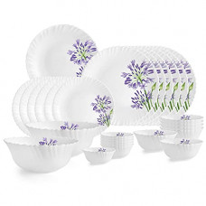Deals, Discounts & Offers on  - Cello Opalware Dazzle Purple Verbena Dinner Set, 27Pcs, White