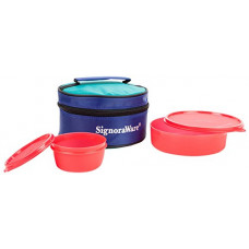 Deals, Discounts & Offers on  - Signoraware New Classic Round Small Plastic Lunch Box Set with Bag, 2-Pieces, Red