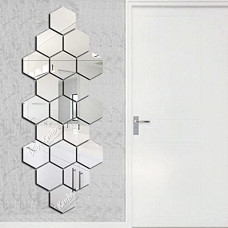 Deals, Discounts & Offers on Home Improvement - Bikri Kendra Ind - 20 Hexagonal Glass; 3D Acrylic Decorative Wall Mount Mirror Murals Wall Stickers (Silver)