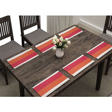 Deals, Discounts & Offers on  - IVY by HomeStop Bright Stripe Woven Cotton Placemat - Set of 6 (S21TMCBNACRL001,Coral,33CMx48CM)