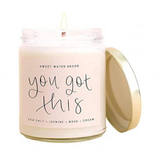 Deals, Discounts & Offers on  - You Got This Candle | Sea Salt, Jasmine, Wood, Cream Scented Soy Candles For Home | 9oz Clear Jar, 40 Hour Burn Time, Made in The India