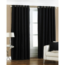 Deals, Discounts & Offers on  - Pindia 6ft Black Set of 4 Pc Combo Faux Silk Polyester Plain Eyelet Window Curtains