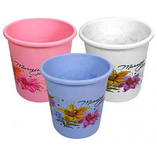 Deals, Discounts & Offers on  - Kuber Industries Flower Print Plastic 3 Pieces Dustbin/Garbage Bin/Waste Bin, 13 Liters (Pink, Blue & White)-KUBMART10933, Standard