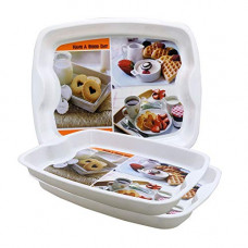 Deals, Discounts & Offers on  - Wonder Prime Plastic Good Day Tray Small Ractangular Multipurpose Tray Set, 3 pc Set, Orange Color, Made in India, KBS01841