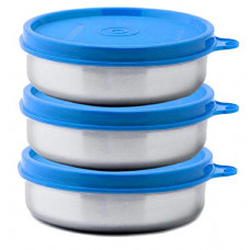 Deals, Discounts & Offers on  - Signoraware Executive Steel Container Small, Set of 3,200ml+200ml+200ml, Blue