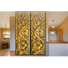 Deals, Discounts & Offers on Home Improvement - 999Store 3D Print Latest Door Living Room Bed Room Home Hall Wall Stickers Sheet roll Floral Flower Golden Flowers and Leaves Mural Walpaper Paper ( Vinyl Self Adhesive 24X36 Inches ) NonW230861