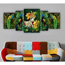 Deals, Discounts & Offers on  - SAF Set of 5 Radhe Krishna with couple peacock UV Textured Home Decorative Gift Item MDF Panel Painting 18 Inch X 42 Inch SANFPNL31177