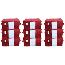 Deals, Discounts & Offers on  - Kuber Industries Underbed Storage Bag, Storage Organiser, Blanket Cover Set of 9 - Maroon,CTKUBM31