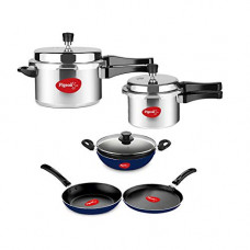 Deals, Discounts & Offers on Cookware - Pigeon by Stovekraft Pigeon Aluminium Pressure Cooker Cooker 3 and 5 Litre with Kadai with Glass Lid Flat Tawa