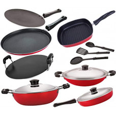 Deals, Discounts & Offers on Cookware - Nirlon Non-Stick Heavy Gauge Aluminium Kitchen Items - 10 Pieces, Red