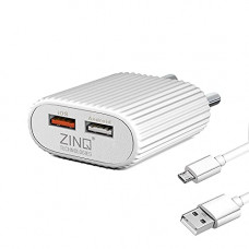 Deals, Discounts & Offers on Mobile Accessories - Zinq Technologies 2A Dual Port Mobile Charger For Android and iOS Devices, BIS Certified, Cable Included (White)
