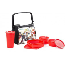 Deals, Discounts & Offers on  - Signoraware Malgudi Plastic Lunch Box Set, 4-Pieces, Red