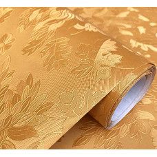 Deals, Discounts & Offers on Home Improvement - WOW Interiors Golden Flower PVC SELF Adhesive Wallpaper Peel and Stick Easy to Stick and Kitchen Bedroom LIVINGROOM CABINE- 200*45CM L*W - 9SQFT Approx, Sandal (LF5008-WMD)