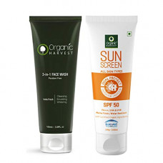 Deals, Discounts & Offers on Beauty Care - Organic Harvest Combo of 3-in-1 Face Wash (100ml) and Sunscreen SPF 50 For All Skin Type (100gm), ECOCERT & PeTA Certified, Paraben & Sulphate Free
