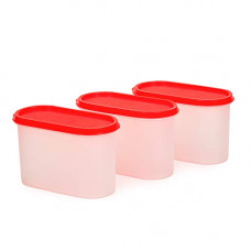 Deals, Discounts & Offers on  - Mahaware Modular Oval Plastic Kitchen Container Set,1200 ml, Set of 3, Red