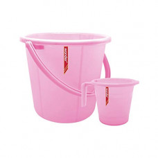 Deals, Discounts & Offers on Furniture - Wonder Plastic Bucket Set, Frosty, 1 Pcs Bucket 16 Liters & 1 Pcs Mug 1200, Pink Color, Made in India, KBS00288