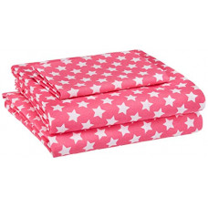 Deals, Discounts & Offers on  - AmazonBasics Kid's Soft, Easy-Wash Microfiber Geometric Single Bed Sheet with a pillow cover Set (Pink Stars)