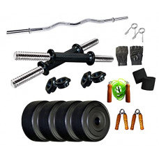 Deals, Discounts & Offers on  - Facto Power Home Gym 40 Kg P.V.C Weight Plates (5 Kg X 4 = 20 Kg + 3 Kg X 4 = 12 Kg + 2 Kg X 4 = 8 Kg) with Dumbbell Rods, Curl Rod & Gym Gloves