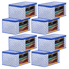 Deals, Discounts & Offers on  - Kuber Industries Dot Printed Foldable, Lightweight Non-Woven Saree Cover/Organizer With Tranasparent Window- Pack of 8 (Blue)-46KM0499