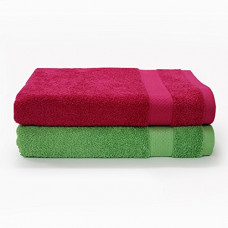 Deals, Discounts & Offers on  - Spaces Atrium Solid 2 Piece 430 GSM Cotton Towel Set - Rough Red and Green Flash