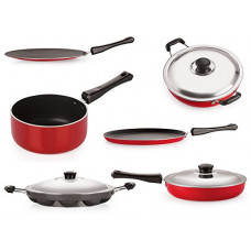 Deals, Discounts & Offers on Cookware - Nirlon Aluminum Cookware Set Standard ,6-Pieces,Black and Red