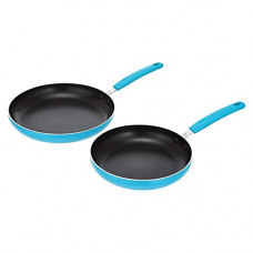 Deals, Discounts & Offers on Cookware - [Rs. 150 Back] AmazonBasics Ceramic Non-Stick 2-Piece Skillet Set, 9.5-Inch and 11-Inch, Turquoise