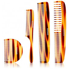 Deals, Discounts & Offers on Beauty Care - Amazon Brand - Solimo Handmade Brown Set of 4 Combs 1 U-Shaped Fine-Tooth, 1 Curved-Handle, 1 Curved-Back Fine-Tooth 1 Curve-Edge All-Purpose Comb