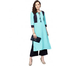 Deals, Discounts & Offers on Women - [Size L] Ziyaa Women's Sky Blue Color Solid Straight Crepe Kurta With Palazzo Set