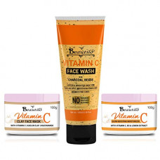Deals, Discounts & Offers on Beauty Care - Beautilo Skin Glowing Combo Pack (Vitamin C Face wash with charcoal Beads, Vitamin C Clay Mask, Vitamin C glow Boosting Moisturizer), 300 g (Pack of 3)