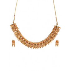 Deals, Discounts & Offers on Women - Zaveri Pearls Pink & Green Stones Studded South Indian Style Ethnic Necklace & Earring Set For Women-ZPFK9798
