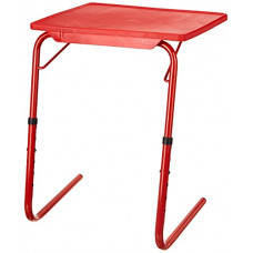 Deals, Discounts & Offers on Laptop Accessories - Amazon Brand - Solimo Swerve Plastic Height Adjustable Laptop & Utility Table with Cup Holder (Red)