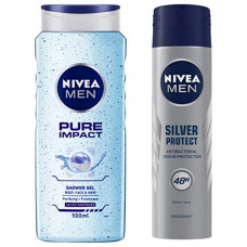 Deals, Discounts & Offers on Beauty Care - NIVEA Men Pure Impact Shower Gel, 500ml, Hair, Face & Body Wash And NIVEA Men Deodorant, Silver Protect, 150ml