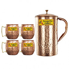 Deals, Discounts & Offers on  - Angelic Copper Handmade Jug with Cup Set, Set of 4, Brown