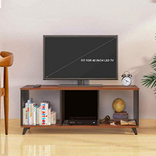 Deals, Discounts & Offers on Furniture - Klaxon Engineered Wood, Matt Finish Bisnoa TV Unit/Display Storage Cabinet Rack with Decor Shelf (Asian Walnut & Black, Set of 1)