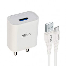 Deals, Discounts & Offers on Mobile Accessories - pTron Volta 12W Single USB Smart Charger with 2.4A Micro USB 1-Meter Cable, Made in India, BIS Certified Fast Charging Power Adaptor - (White)