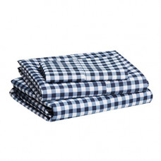 Deals, Discounts & Offers on  - AmazonBasics Polyester Gingham Plaid Microfiber Sheet Set - Includes 1 Bedsheet, 1 Fitted Sheet with Elastic, 1 Pillow Cover, Single Large, Blue
