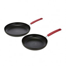 Deals, Discounts & Offers on Cookware - AmazonBasics Aluminium Hard Anodized Non-Stick 2-Piece Frying Pan Set, 24 cm and 28 cm, Red