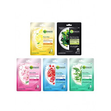 Deals, Discounts & Offers on Beauty Care - Garnier Skin Naturals Face Serum Sheet Mask Combo (Light Complete + Hydra Bomb Blue + Sakura White + Hydra Bomb Green + Charcoal) (Pack Of 5),208 g